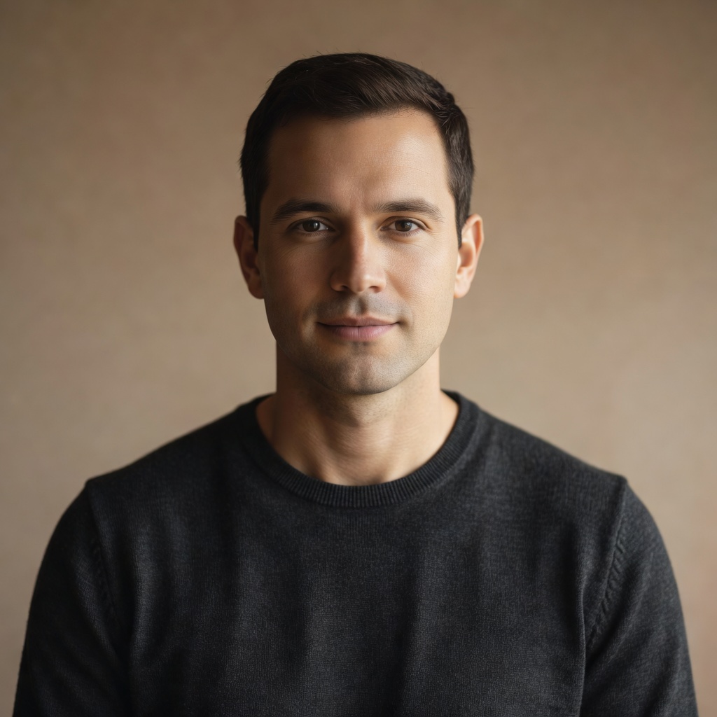 Portrait of Marcus J., a man with a calm expression and short dark hair